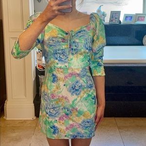Zara Floral Puff shoulder Mini Dress